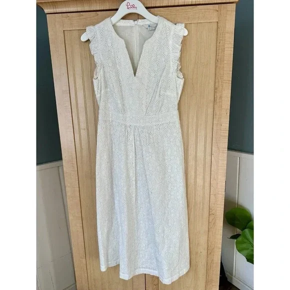 Boden white eyelet ruffle midi dress Size 6 R Spring Summer Dress - Picture 10 of 10